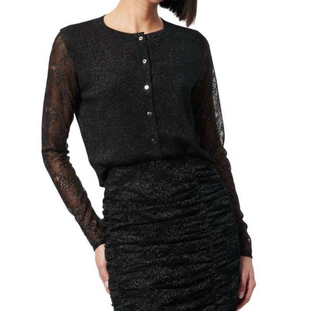 Cami NYC Anissa Black Metallic Lace Sleeve Cropped Cardigan L NWOT